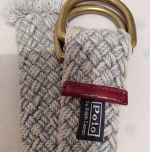 Vintage POLO Ralph Lauren chambray belt cotton braided ring leather trim Rare ML